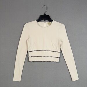 Torn By Ronny Kobo Blouse Womens Small White Cropped Ruffle Feminine Minimalist